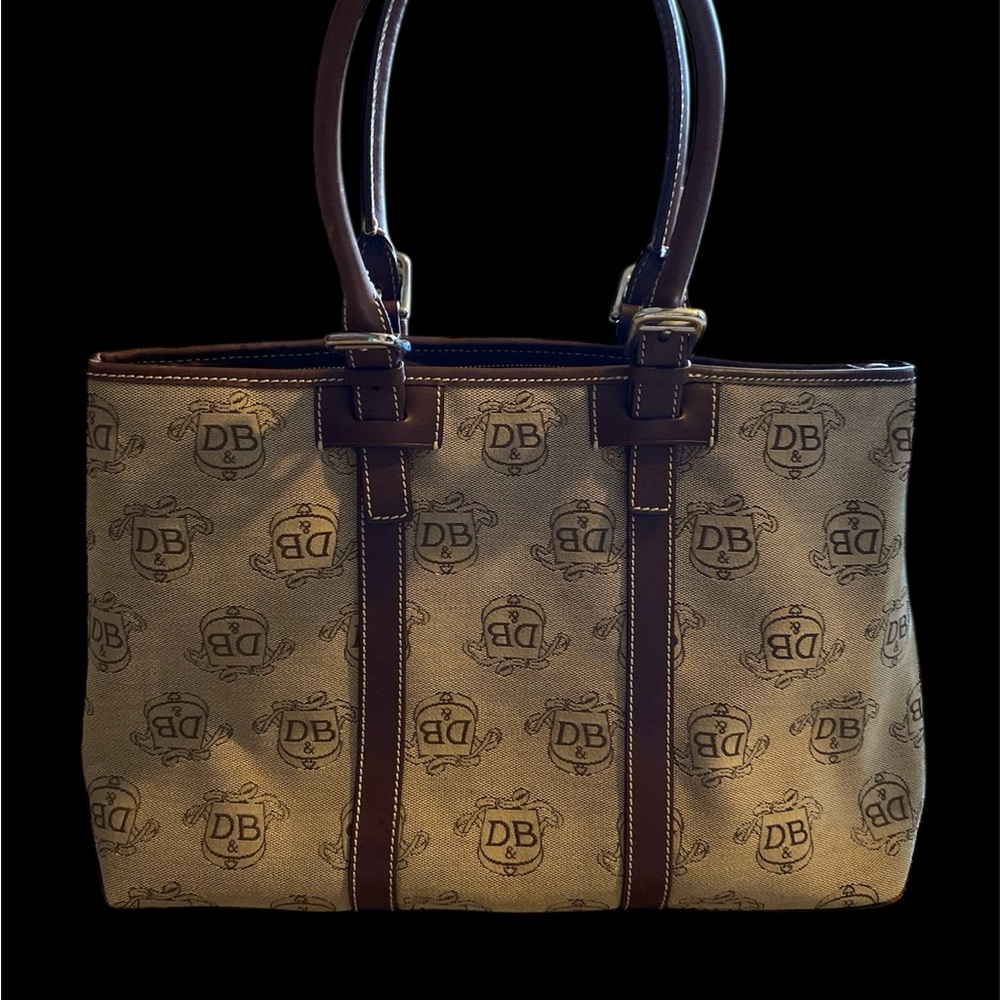 Dooney & Bourke Beige and Dark Brown Logo Tote